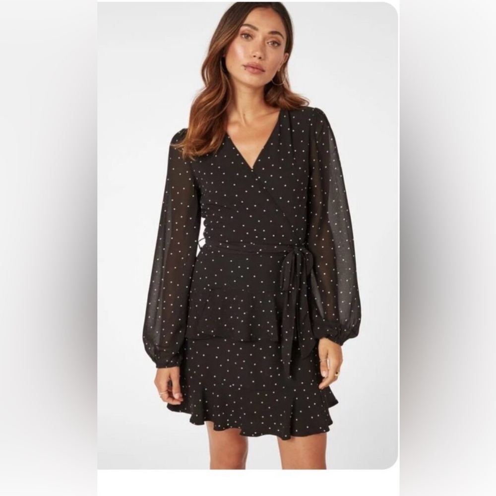 HYFVE Black Polka Dot Long Sleeve Midi Dress